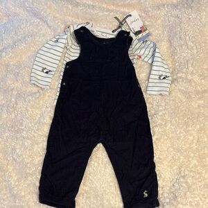 Joules Stripe Animal Onesie and Navy Corduroy Overalls 12-18M NWT